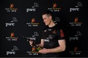 20 February 2021; Brian Fenton of Dublin with his PwC GAA/GPA Footballer of the Year award for 2020. Photo by Brendan Moran/Sportsfile