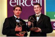4 December 1998; Waterford hurler Tony Browne, left, and Galway footballer Jarlath Fallon with their Eircell GAA Player of the Year awards during the 1998 Eircell GAA All Star Awards Banquet at The Burlington Hotel in Dublin. Photo by Brendan Moran/Sportsfile