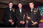 4 December 1998; Kildare Eircell GAA All Star award winners, from left, Dermot Earley, Karl O'Dwyer and John Finn with their awards during the 1998 Eircell GAA All Star Awards Banquet at The Burlington Hotel in Dublin. Photo by Ray McManus/Sportsfile