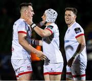 19 February 2021; Michael Lowry of Ulster celebrates his try with team-mate James Hume during the Guinness PRO14 match between Glasgow Warriors and Ulster at Scotstoun Stadium in Glasgow, Scotland. Photo by Alan Harvey/Sportsfile