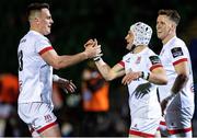 19 February 2021; Michael Lowry of Ulster celebrates his side's first try with team-mate James Hume during the Guinness PRO14 match between Glasgow Warriors and Ulster at Scotstoun Stadium in Glasgow, Scotland. Photo by Alan Harvey/Sportsfile