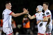 19 February 2021; Michael Lowry of Ulster celebrates his side's first try with team-mate James Hume during the Guinness PRO14 match between Glasgow Warriors and Ulster at Scotstoun Stadium in Glasgow, Scotland. Photo by Alan Harvey/Sportsfile