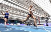 20 February 2021; Sarah McCarthy of Mid Sutton AC, Dublin, right, crosses line to win the Women's 200m ahead of Catherine McManus of Dublin City Harriers AC during day one of the Irish Life Health Elite Athlete Indoor Micro Meet at Sport Ireland National Indoor Arena at the Sport Ireland Campus in Dublin. Photo by Sam Barnes/Sportsfile