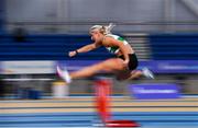 20 February 2021; Sarah Lavin of Emerald AC, Limerick, right, on her way to winning the Women's 60m Hurdles during day one of the Irish Life Health Elite Athlete Indoor Micro Meet at Sport Ireland National Indoor Arena at the Sport Ireland Campus in Dublin. Photo by Sam Barnes/Sportsfile