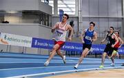 20 February 2021; Kevin Woods of Crusaders AC, Dublin, leads the field whilst acting as pacer in the Men's 800m during day one of the Irish Life Health Elite Athlete Indoor Micro Meet at Sport Ireland National Indoor Arena at the Sport Ireland Campus in Dublin. Photo by Sam Barnes/Sportsfile