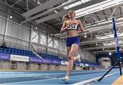 20 February 2021; Ellie Hartnett of UCD AC, Dublin, crosses the line to win the Women's 1500m during day one of the Irish Life Health Elite Athlete Indoor Micro Meet at Sport Ireland National Indoor Arena at the Sport Ireland Campus in Dublin. Photo by Sam Barnes/Sportsfile