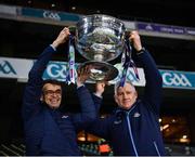 19 December 2020; Dr. Diarmuid Smith, Dublin team doctor, left, and Dublin goalkeeping coach Josh Moran lift the Sam Maguire Cup after the GAA Football All-Ireland Senior Championship Final match between Dublin and Mayo at Croke Park in Dublin. Photo by Ray McManus/Sportsfile