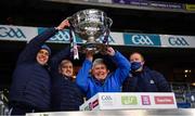 19 December 2020; Dublin analyst team, from left, Stephen Behan, Ciaran Toner, Frankie Roebuck and Chris Farrell lift the Sam Maguire Cup following the GAA Football All-Ireland Senior Championship Final match between Dublin and Mayo at Croke Park in Dublin. Photo by Ray McManus/Sportsfile