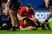 20 February 2021; Jack O'Donoghue of Munster scores his side's first try during the Guinness PRO14 match between Edinburgh and Munster at BT Murrayfield Stadium in Edinburgh, Scotland. Photo by Paul Devlin/Sportsfile