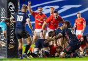 20 February 2021; Munster players celebrate as team-mate Craig Casey scores their side's second try during the Guinness PRO14 match between Edinburgh and Munster at BT Murrayfield Stadium in Edinburgh, Scotland. Photo by Paul Devlin/Sportsfile