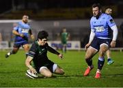 20 February 2021; Alex Wootton of Connacht scores his side's second try during the Guinness PRO14 match between Connacht and Cardiff Blues at The Sportsground in Galway. Photo by Piaras Ó Mídheach/Sportsfile