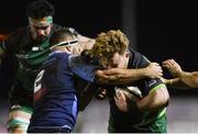 20 February 2021; Finlay Bealham of Connacht is tackled by Liam Belcher of Cardiff Blues during the Guinness PRO14 match between Connacht and Cardiff Blues at The Sportsground in Galway. Photo by Ramsey Cardy/Sportsfile