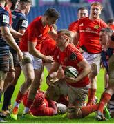 20 February 2021; Gavin Coombes of Munster celebrates with team-mates after scoring his side's third try during the Guinness PRO14 match between Edinburgh and Munster at BT Murrayfield Stadium in Edinburgh, Scotland. Photo by Paul Devlin/Sportsfile