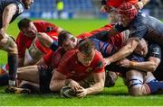 20 February 2021; Gavin Coombes of Munster dives over to score his side's third try during the Guinness PRO14 match between Edinburgh and Munster at BT Murrayfield Stadium in Edinburgh, Scotland. Photo by Paul Devlin/Sportsfile