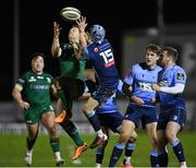 20 February 2021; Matt Healy of Connacht in action against Matthew Morgan of Cardiff Blues during the Guinness PRO14 match between Connacht and Cardiff Blues at The Sportsground in Galway. Photo by Ramsey Cardy/Sportsfile