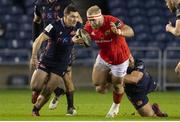 20 February 2021; Jeremy Loughman of Munster is tackled by Boan Venter and Mike Willemse of Edinburgh during the Guinness PRO14 match between Edinburgh and Munster at BT Murrayfield Stadium in Edinburgh, Scotland. Photo by Paul Devlin/Sportsfile