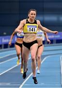 21 February 2021; Phil Healy of Bandon AC, Cork, crosses the line to win the Women's 400m, with a PB of 51.99, during day two of the Irish Life Health Elite Athlete Indoor Micro Meet at Sport Ireland National Indoor Arena at the Sport Ireland Campus in Dublin. Photo by Sam Barnes/Sportsfile
