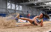 21 February 2021; Saragh Buggy of St Abbans AC, Laois, competing in the Women's Long Jump during day two of the Irish Life Health Elite Athlete Indoor Micro Meet at Sport Ireland National Indoor Arena at the Sport Ireland Campus in Dublin. Photo by Sam Barnes/Sportsfile
