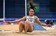 21 February 2021; Saragh Buggy of St Abbans AC, Laois, competing in the Women's Long Jump during day two of the Irish Life Health Elite Athlete Indoor Micro Meet at Sport Ireland National Indoor Arena at the Sport Ireland Campus in Dublin. Photo by Sam Barnes/Sportsfile