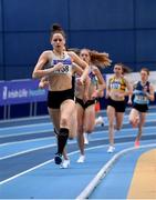 21 February 2021; Sinead Denny of Dundrum South Dublin AC, Dublin, left, leads the field whilst acting as pacer for the Women's 800m during day two of the Irish Life Health Elite Athlete Indoor Micro Meet at Sport Ireland National Indoor Arena at the Sport Ireland Campus in Dublin. Photo by Sam Barnes/Sportsfile