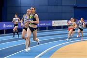 21 February 2021; Claire Mooney of Naas AC, Kildare, third from left, leads the field, followed by eventual winner Georgie Hartigan of Dundrum South Dublin AC, second from left, whilst competing in the Women's 800m during day two of the Irish Life Health Elite Athlete Indoor Micro Meet at Sport Ireland National Indoor Arena at the Sport Ireland Campus in Dublin. Photo by Sam Barnes/Sportsfile