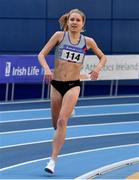 21 February 2021; Georgie Hartigan of Dundrum South Dublin AC, Dublin, left, on her way to winning the Women's 800m during day two of the Irish Life Health Elite Athlete Indoor Micro Meet at Sport Ireland National Indoor Arena at the Sport Ireland Campus in Dublin. Photo by Sam Barnes/Sportsfile