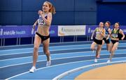 21 February 2021; Georgie Hartigan of Dundrum South Dublin AC, Dublin, left, on her way to winning the Women's 800m during day two of the Irish Life Health Elite Athlete Indoor Micro Meet at Sport Ireland National Indoor Arena at the Sport Ireland Campus in Dublin. Photo by Sam Barnes/Sportsfile