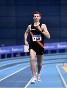 21 February 2021; Jonny Whan of Clonliffe Harriers AC, Dublin, competing in the Men's 1500m during day two of the Irish Life Health Elite Athlete Indoor Micro Meet at Sport Ireland National Indoor Arena at the Sport Ireland Campus in Dublin. Photo by Sam Barnes/Sportsfile