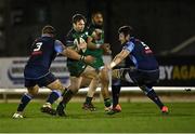 20 February 2021; Jack Carty of Connacht in action against Dmitri Arhip, left, and Rory Thornton of Cardiff Blues during the Guinness PRO14 match between Connacht and Cardiff Blues at The Sportsground in Galway. Photo by Piaras Ó Mídheach/Sportsfile