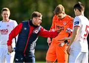 21 February 2021; St Patrick's Athletic assistant manager Patrick Cregg with Lee Desmond of St Patrick's Athletic ahead of the pre-season friendly match between Cork City and St Patrick's Athletic at O'Shea Park in Blarney, Cork. Photo by Eóin Noonan/Sportsfile