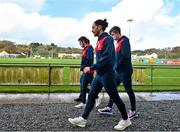 21 February 2021; Ronan Coughlan of St Patrick's Athletic, centre, with team-mates prior to the pre-season friendly match between Cork City and St Patrick's Athletic at O'Shea Park in Blarney, Cork. Photo by Eóin Noonan/Sportsfile