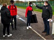 21 February 2021; Players have their temperature taken on arrival prior to the pre-season friendly match between Cork City and St Patrick's Athletic at O'Shea Park in Blarney, Cork. Photo by Eóin Noonan/Sportsfile