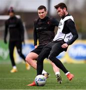 23 February 2021; Sam Stanton, right, and Patrick McEleney during a Dundalk Pre-Season training session at Oriel Park in Dundalk, Louth. Photo by Ben McShane/Sportsfile