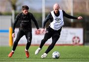 23 February 2021; Chris Shields, right, and Sam Stanton during a Dundalk Pre-Season training session at Oriel Park in Dundalk, Louth. Photo by Ben McShane/Sportsfile