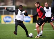 23 February 2021; Junior Ogedi-Uzokwe, left, and Patrick McEleney during a Dundalk Pre-Season training session at Oriel Park in Dundalk, Louth. Photo by Ben McShane/Sportsfile