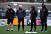 23 February 2021; Dundalk backroom staff, from left, physiotherapist David Murphy, strength and conditioning coach Graham Norton, sport scientist Lorcan Mason and part-time physiotherapist Conor Doran during a Dundalk Pre-Season training session at Oriel Park in Dundalk, Louth. Photo by Ben McShane/Sportsfile