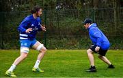 23 February 2021; Jack Dunne with academy strength and conditioning coach Joe McGinley during a Leinster Rugby squad training session at UCD in Dublin. Photo by Brendan Moran/Sportsfile