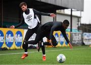 23 February 2021; Junior Ogedi-Uzokwe, right, and Sam Stanton during a Dundalk Pre-Season training session at Oriel Park in Dundalk, Louth. Photo by Ben McShane/Sportsfile