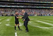 1 September 2019; Referee David Gough shakes hands with Dublin GAA CEO John Costello before the GAA Football All-Ireland Senior Championship Final match between Dublin and Kerry at Croke Park in Dublin.