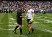 1 September 2019; Referee David Gough shakes hands with Dublin captain Stephen Cluxton before the GAA Football All-Ireland Senior Championship Final match between Dublin and Kerry at Croke Park in Dublin.