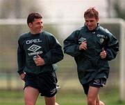 19 May 1997; Andy Townsend, left, and David Kelly during a Republic of Ireland training session at AUL Complex in Clonshaugh, Dublin. Photo by David Maher/Sportsfile