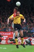 4 May 1997; Declan Goeghegan of Shelbourne in action against Sean Hargan of Derry City during the FAI Cup Final match between Derry City and Shelbourne at Dalymount Park in Dublin. Photo by David Maher/Sportsfile