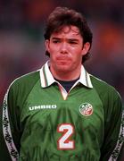 21 May 1997; Jeff Kenna of Republic of Ireland during the FIFA World Cup 1998 Group 8 Qualifying match between Republic of Ireland and Liechtenstein at Lansdowne Road in Dublin. Photo by Brendan Moran/Sportsfile
