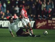 20 November 1998; Keith Doyle of St Patrick's Athletic in action against Gary Beckett of Derry City during the Harp Lager National League Premier Division match between St Patrick's Athletic v Derry City at Richmond Park in Dublin. Photo by David Maher/Sportsfile