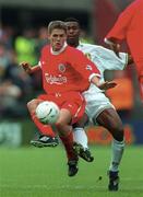 1 August 1998; Michael Owen of Liverpool in action against Lucas Radebe of Leeds United during the Carlsberg Trophy match between Liverpool and Leeds United at Lansdowne Road in Dublin. Photo by David Maher/Sportsfile