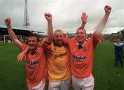 4 May 1997; Shelbourne players, from left, Stephen Geoghegan, captain Mick Neville and Dave Campbell celebrate following their side's victory during the FAI Cup Final match between Derry City and Shelbourne at Dalymount Park in Dublin. Photo by David Maher/Sportsfile