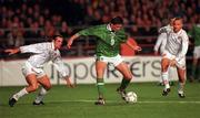 14 October 1998; Niall Quinn of Republic of Ireland in action against Darren Debona, left, and John Buttigieg of Malta during the UEFA EURO 2000 Group 8 Qualifying match between Republic of Ireland and Malta at Lansdowne Road in Dublin. Photo by David Maher/Sportsfile