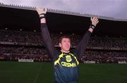 18 May 1997; Packie Bonner salutes the crowd following his testimonial match between Republic of Ireland XI and Celtic at Lansdowne Road in Dublin. Photo by Brendan Moran/Sportsfile