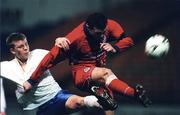 27 November 1998; Pat Scully of Shelbourne in action against Glenn Fitzpatrick of UCD during the Harp Lager National League Premier Division match between Shelbourne and UCD at Tolka Park in Dublin. Photo by David Maher/Sportsfile