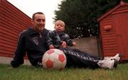 13 November 1998; Paul McGee of Athlone town, formally of Bohemians, St Patrick's Athletic, Colchester United and Wimbledon, with his son Ryan, aged 18 months, at his home in Dublin. Photo by David Maher/Sportsfile